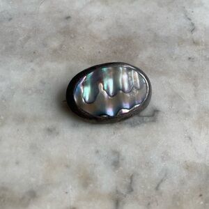Vintage Mexican Sterling Silver & Abalone Shell Brooch – Handcrafted Oval Pin